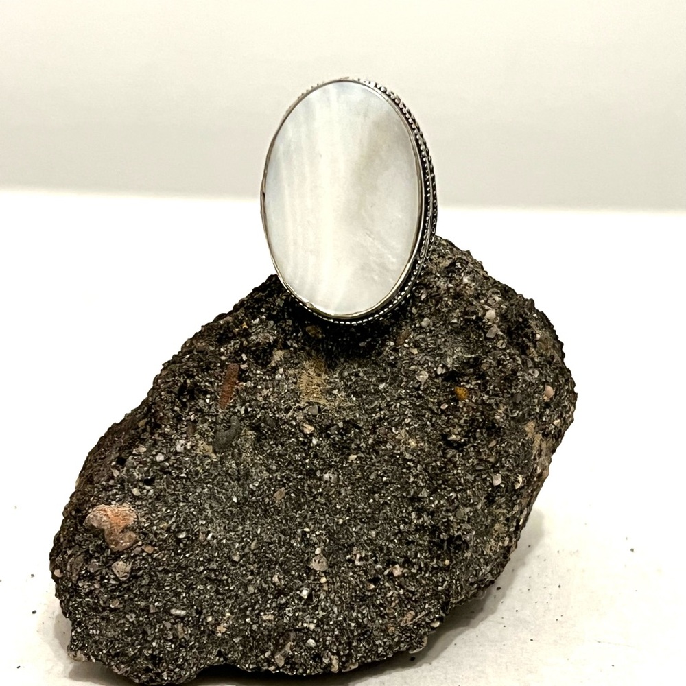 Elegant Silver Filled Mother of Pearl Oval Ring - Size 7